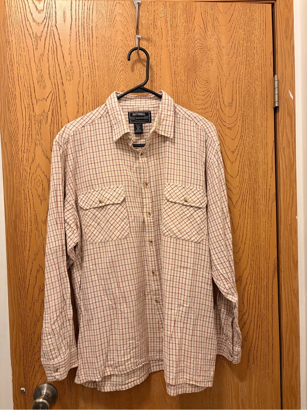 National Geographic Men's Plaid Button-Down Shirt in Cream and Tan